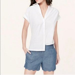 LOFT Linen Chambray Scalloped Riviera Shorts